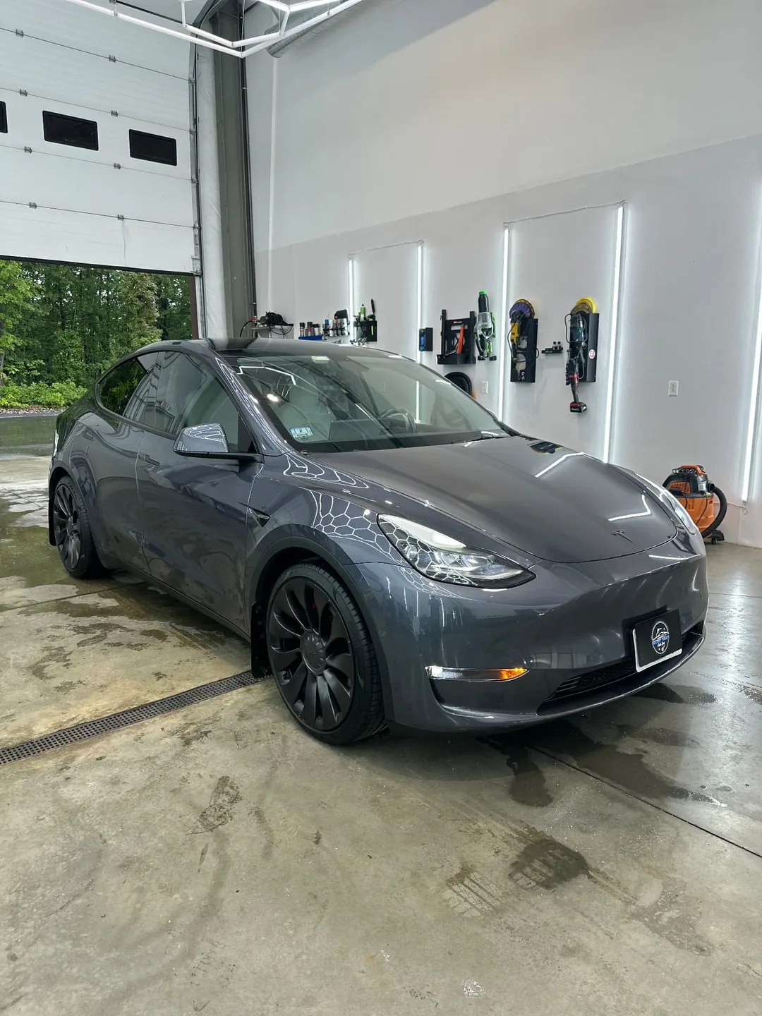 Midnight Silver Tesla Model Y with paint protection film at Secret Touch Auto Spa Shrewsbury MA