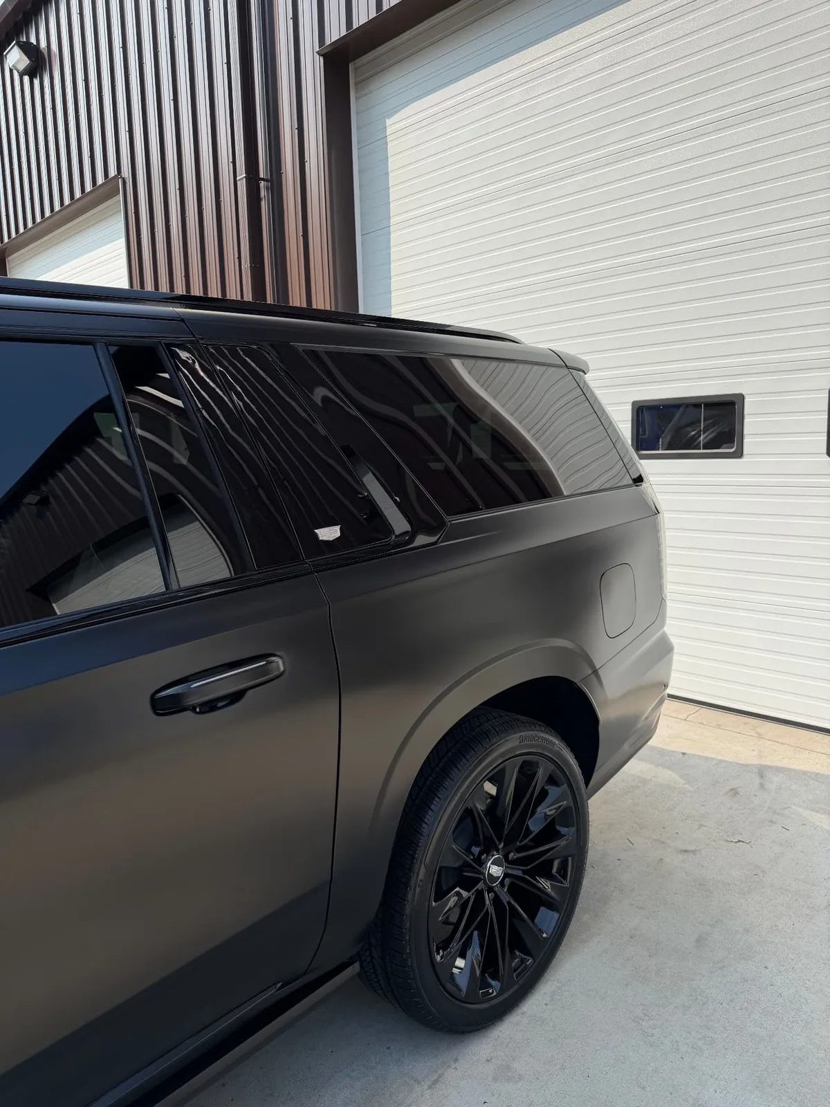 Cadillac Escalade-V Stealth matte PPF rear quarter view Central MA