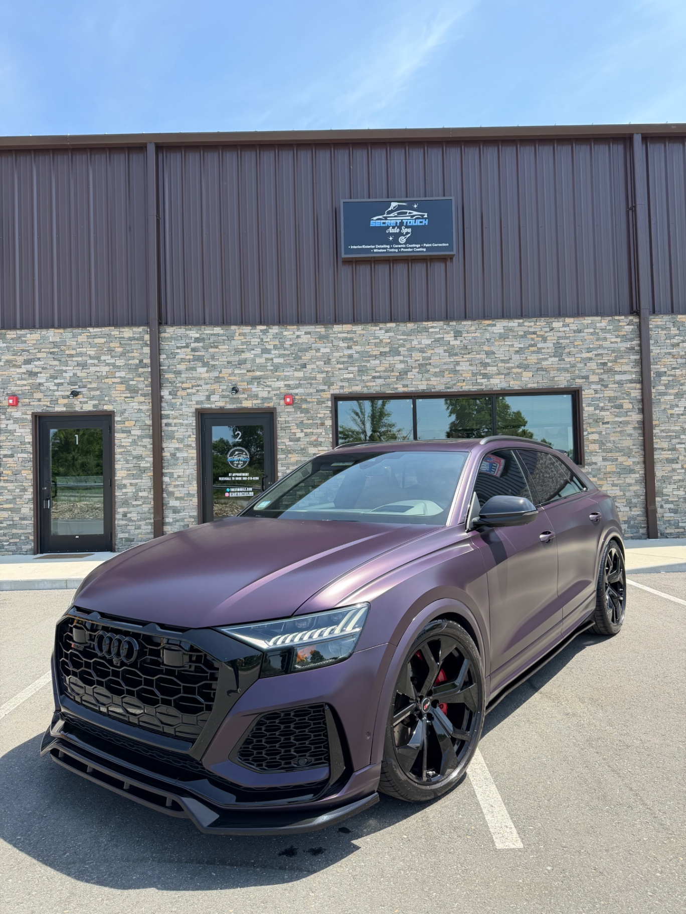 Audi RSQ8 matte purple PPF at Secret Touch Auto Spa storefront Shrewsbury MA