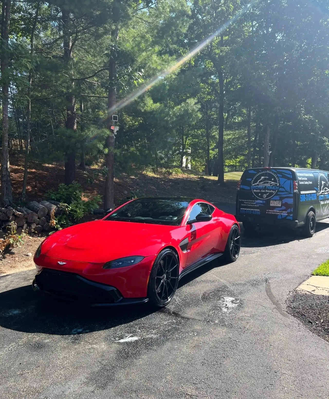 Aston Martin Vantage red mobile detailing Shrewsbury MA