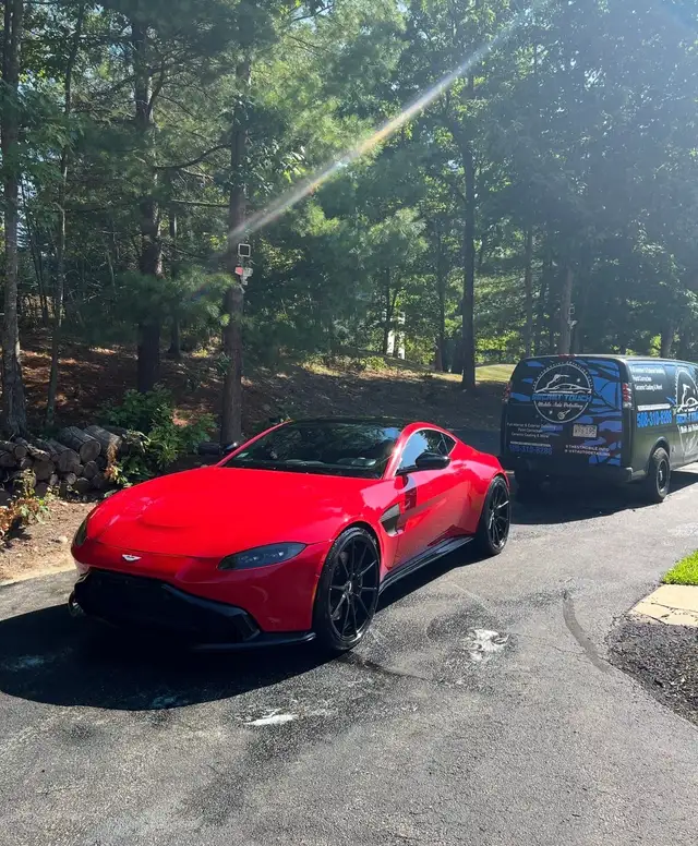Aston Martin Vantage red mobile detailing Shrewsbury MA