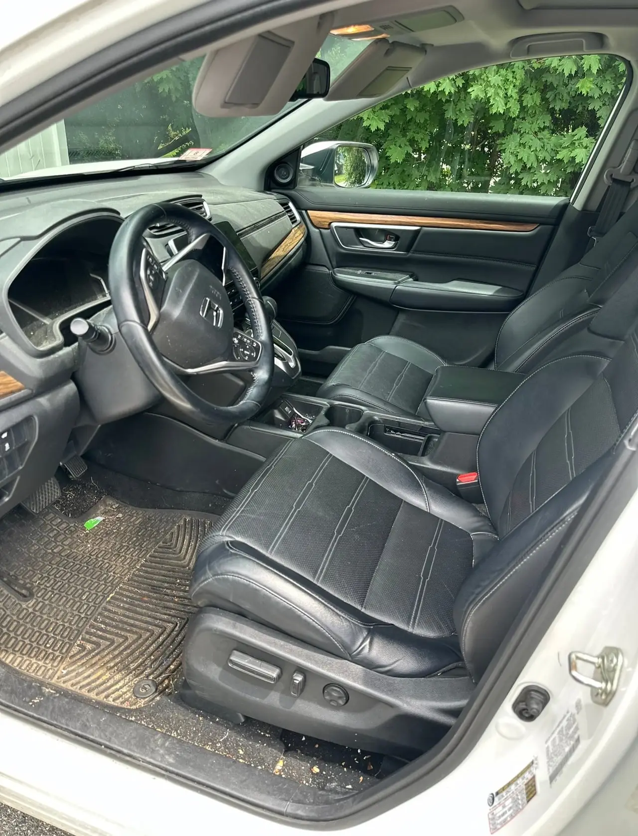 Before - Honda CR-V white interior driver seat before and after detailing Shrewsbury MA