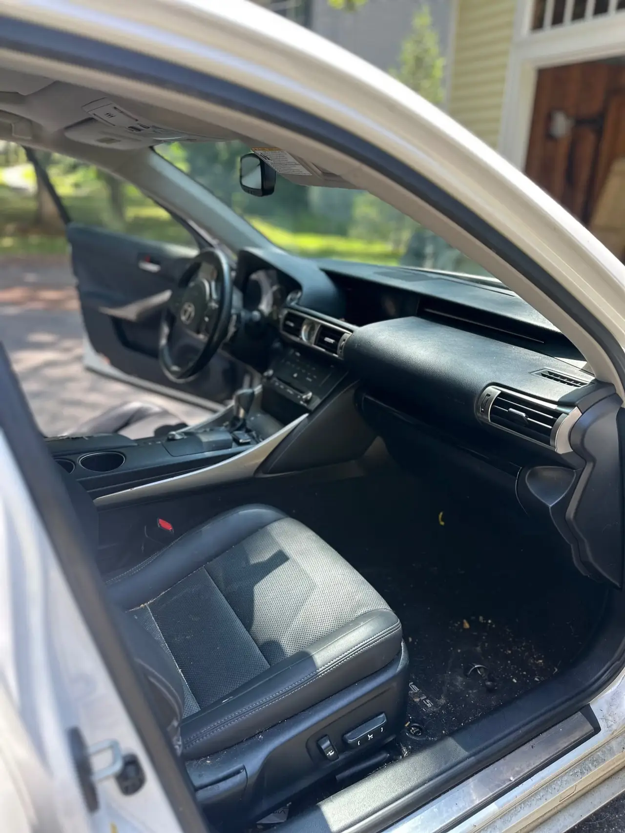 Before - Lexus IS interior passenger side before and after detailing Shrewsbury MA