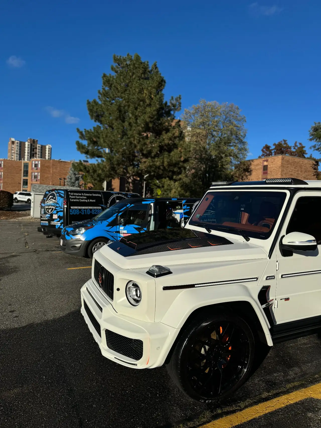White Mercedes G63 Brabus mobile detailing with Secret Touch vans Shrewsbury MA