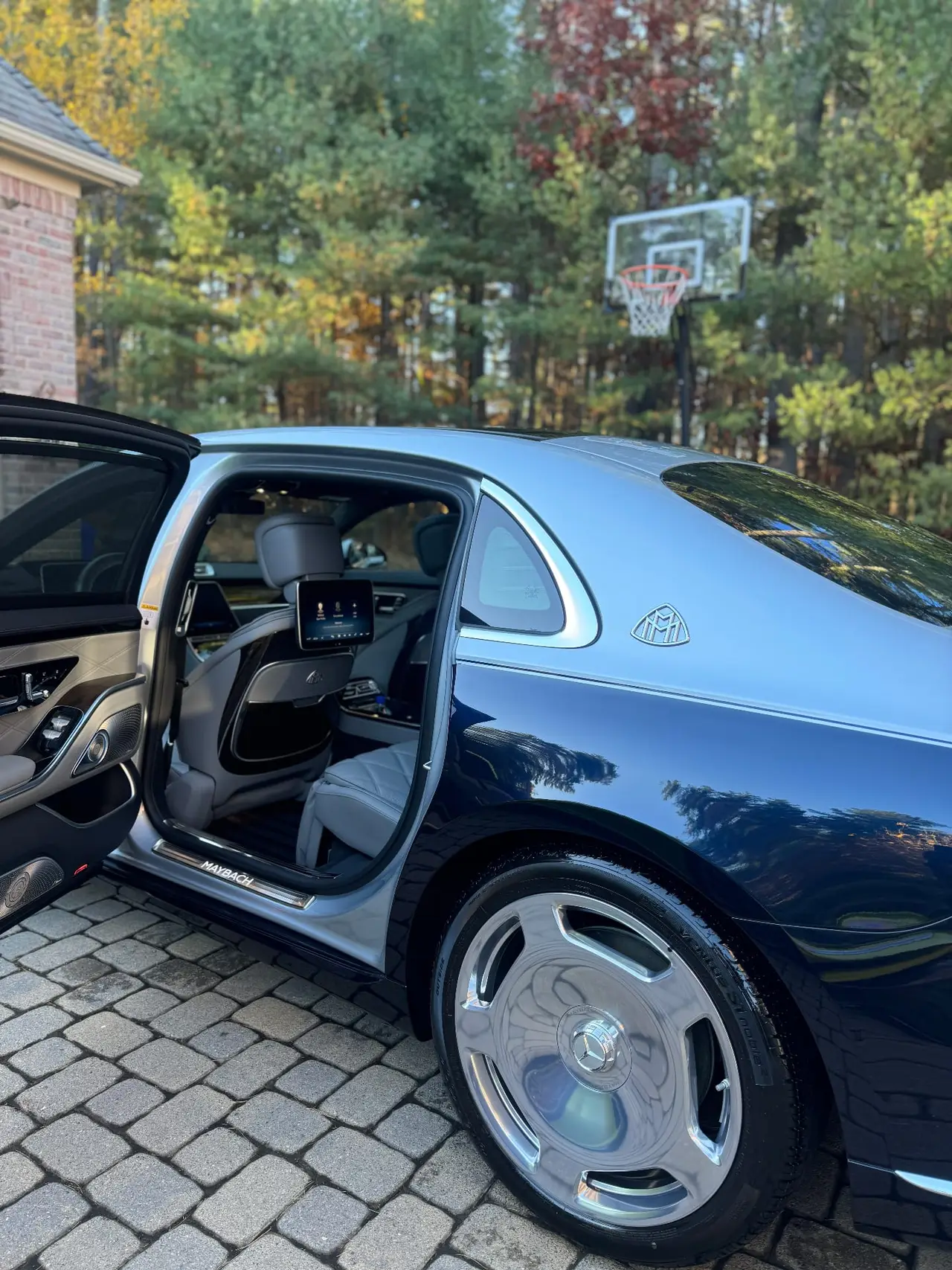 Mercedes Maybach S680 rear door open showing luxury interior detailing