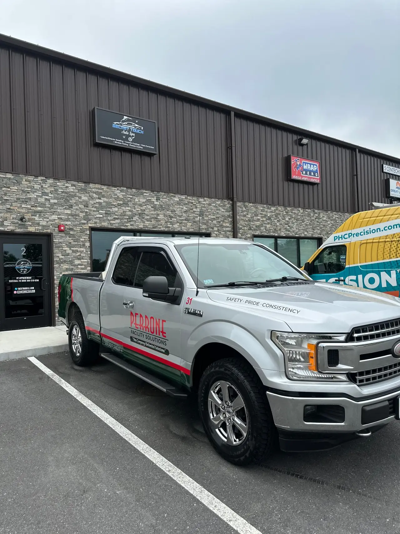 Perrone Facility Solutions F-150 fleet truck detailing Central MA