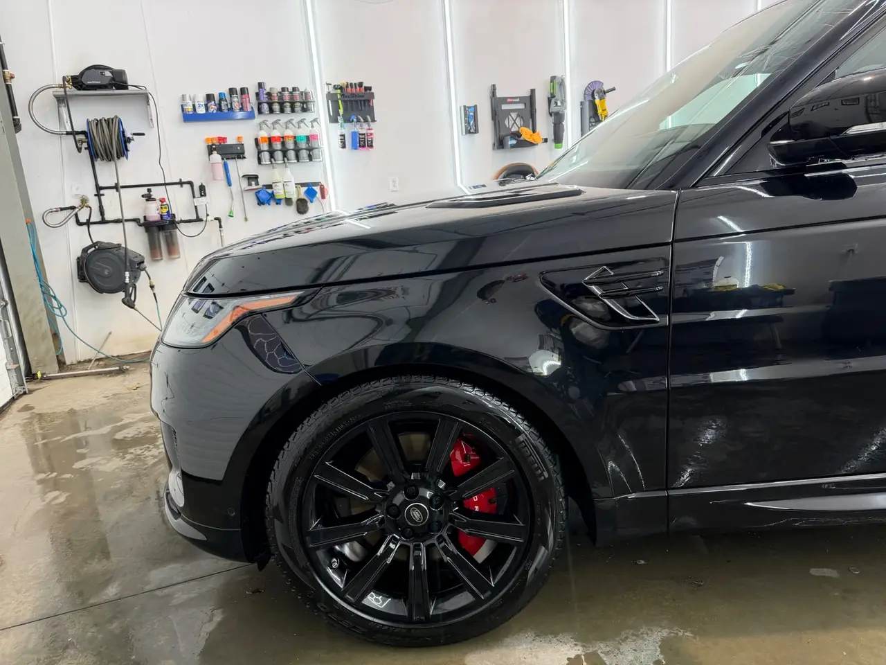 After - Range Rover Sport black exterior front before and after detailing Shrewsbury MA