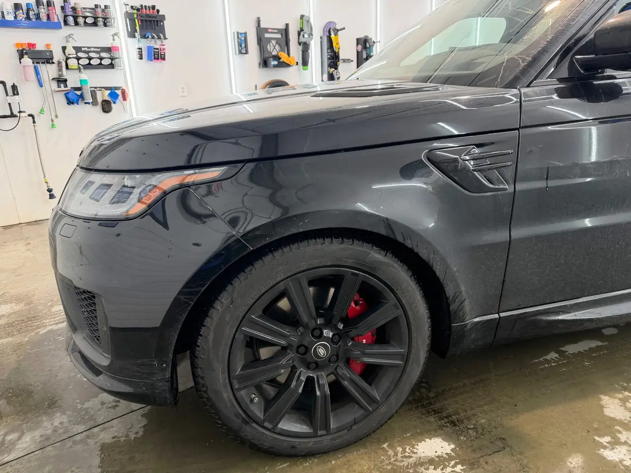 Before - Range Rover Sport black exterior front before and after detailing Shrewsbury MA
