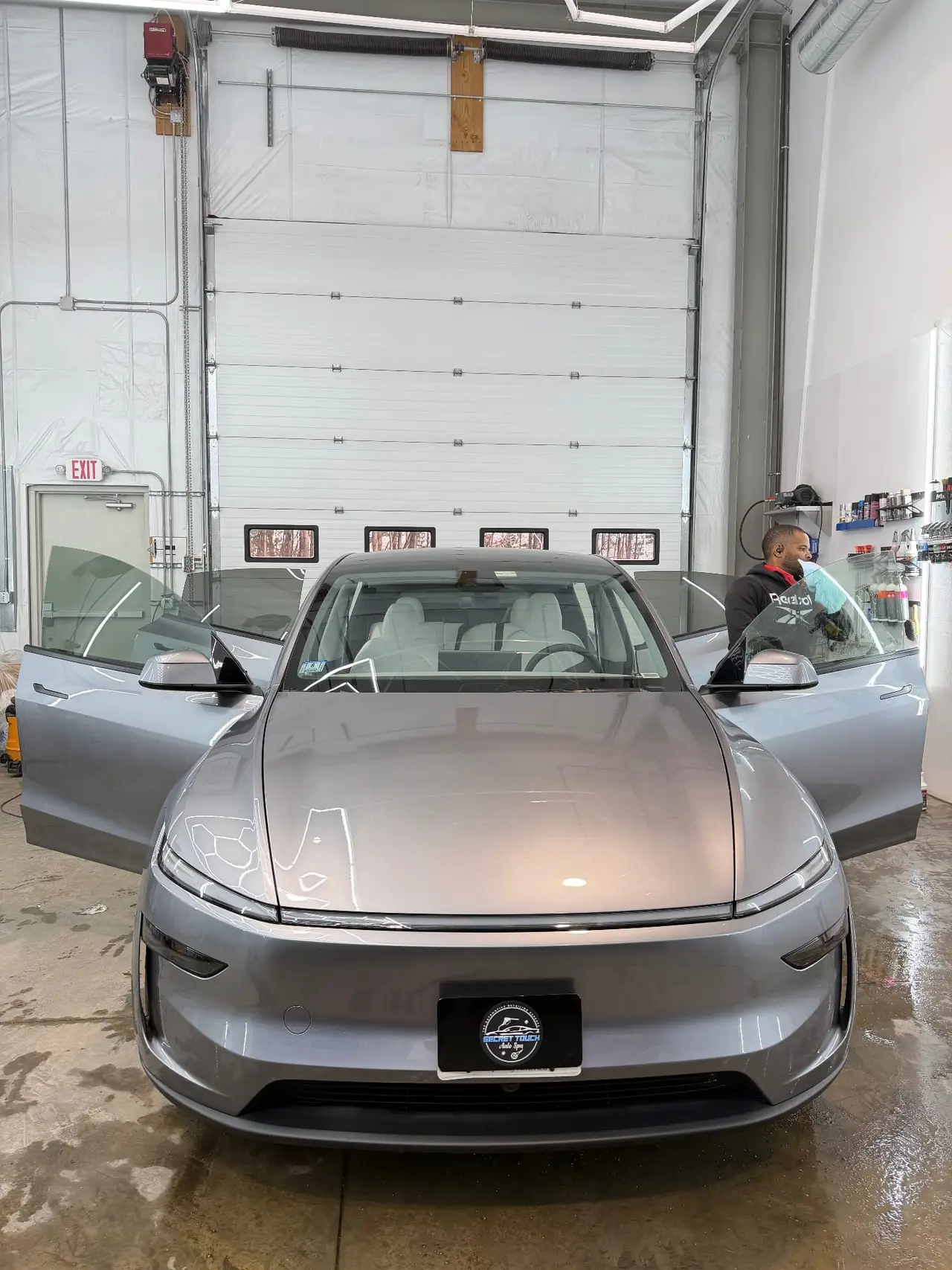 Tesla with 35 percent ceramic tint all around at Secret Touch Auto Spa Shrewsbury MA
