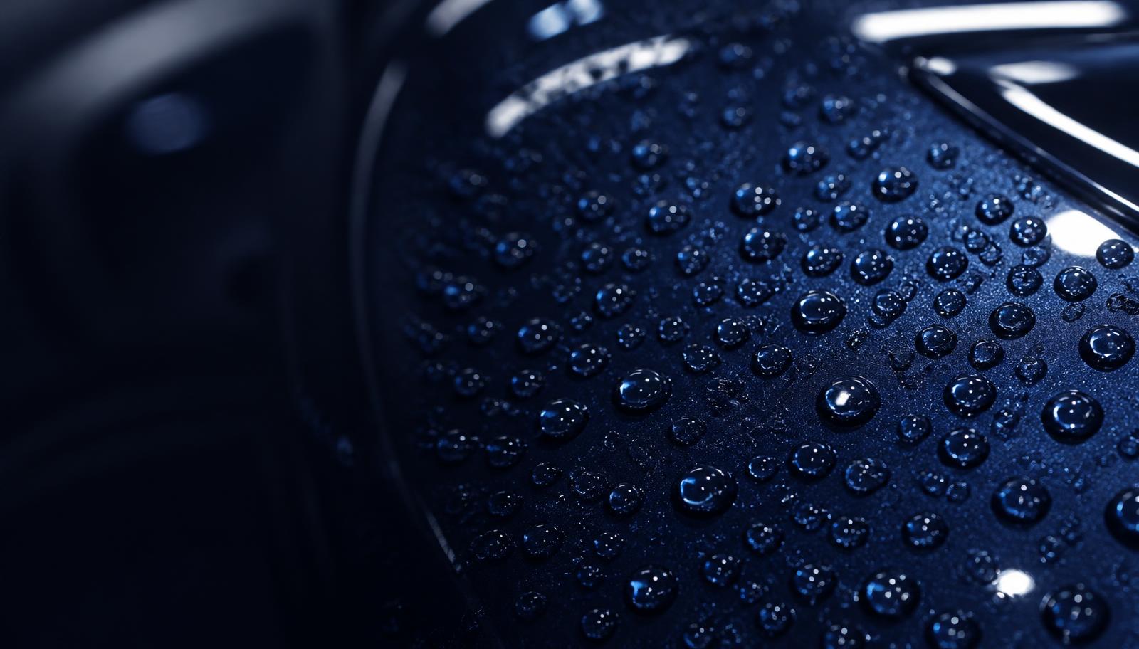 Water beading on a ceramic coated vehicle hood at Secret Touch Auto Spa Shrewsbury MA